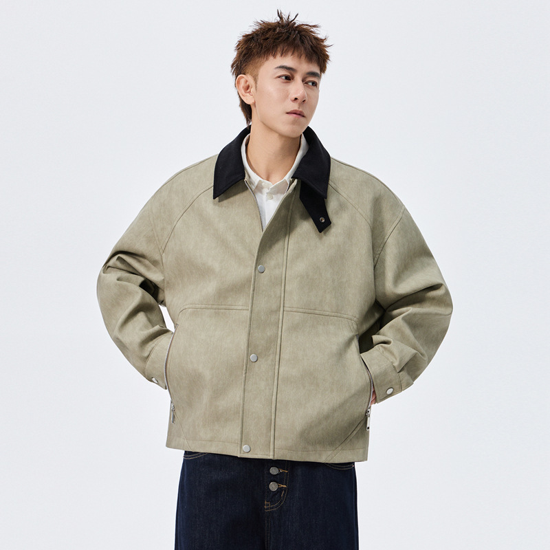 Large Size Men's PU Leather Coat Polo Collar Jacket - Image 7