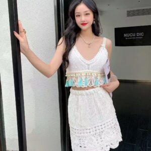 Women's Knitted Camisole High-waisted Skirt Suit