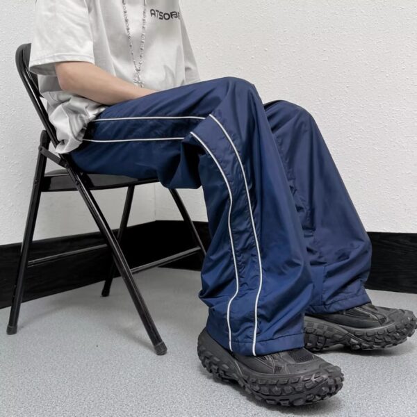 Outdoor Waterproof Men's American High Street Vibe Ice Silk Wide Leg Striped Casual Pants - Image 5