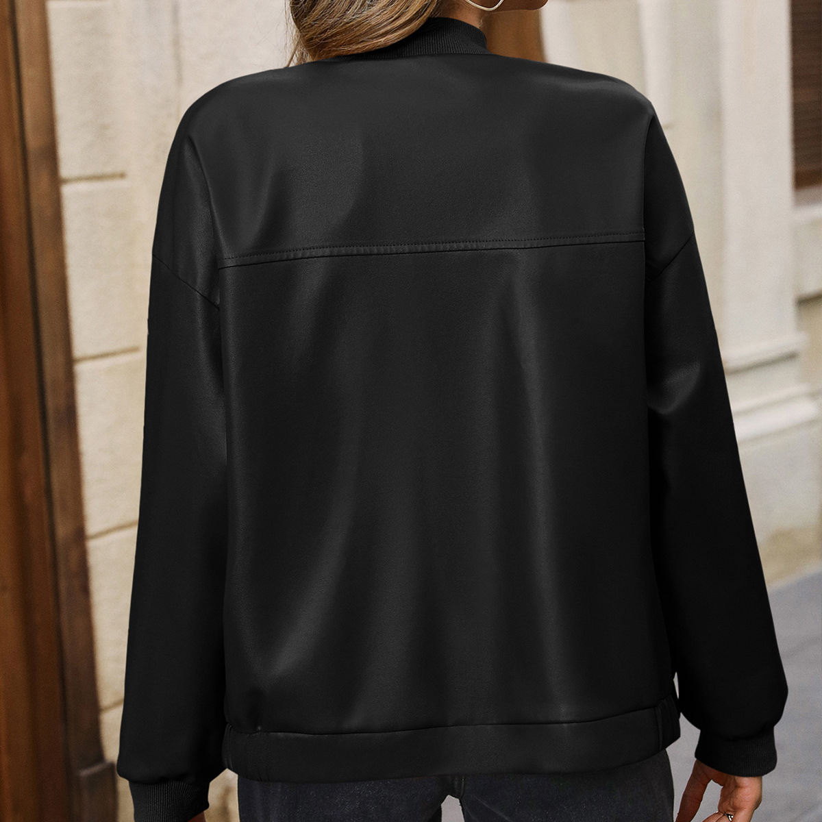 Women's Solid Color European And American Leisure Short Leather Jacket - Image 8