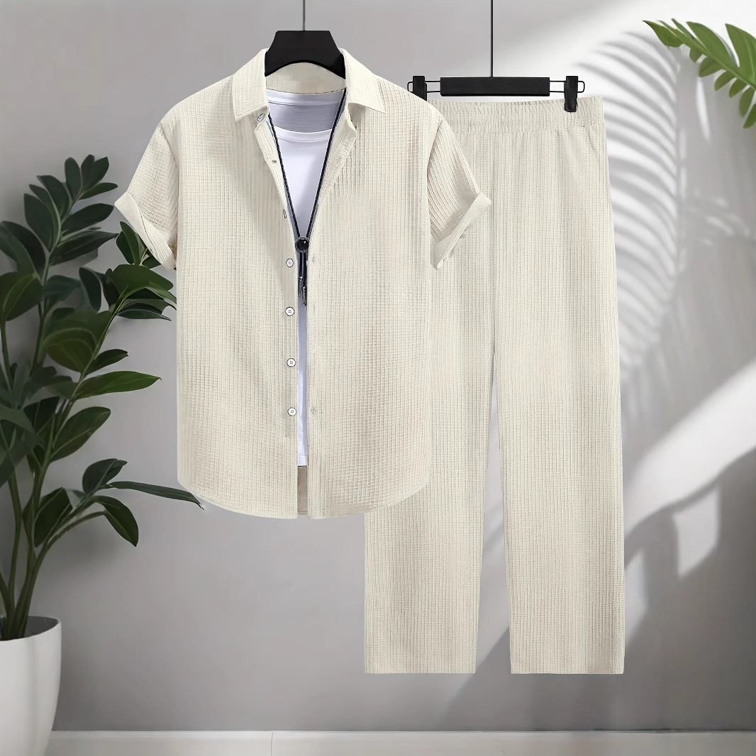 Fashion Jacquard Short-sleeved Shirt Trousers Suit - Image 3