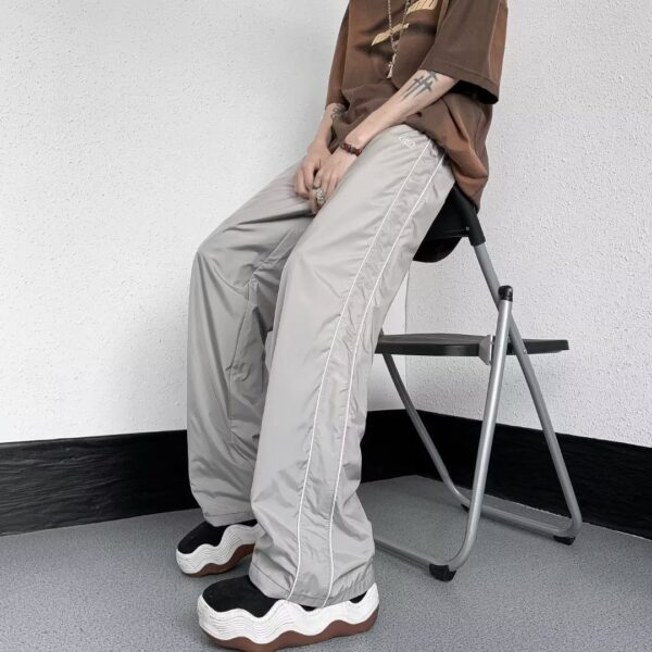 Outdoor Waterproof Men's American High Street Vibe Ice Silk Wide Leg Striped Casual Pants - Image 2