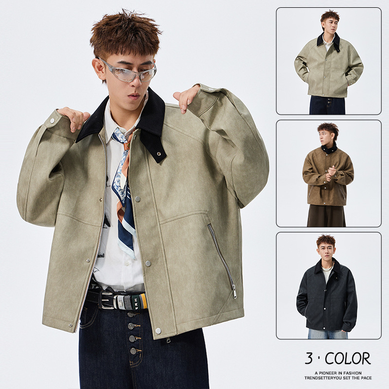 Large Size Men's PU Leather Coat Polo Collar Jacket - Image 5
