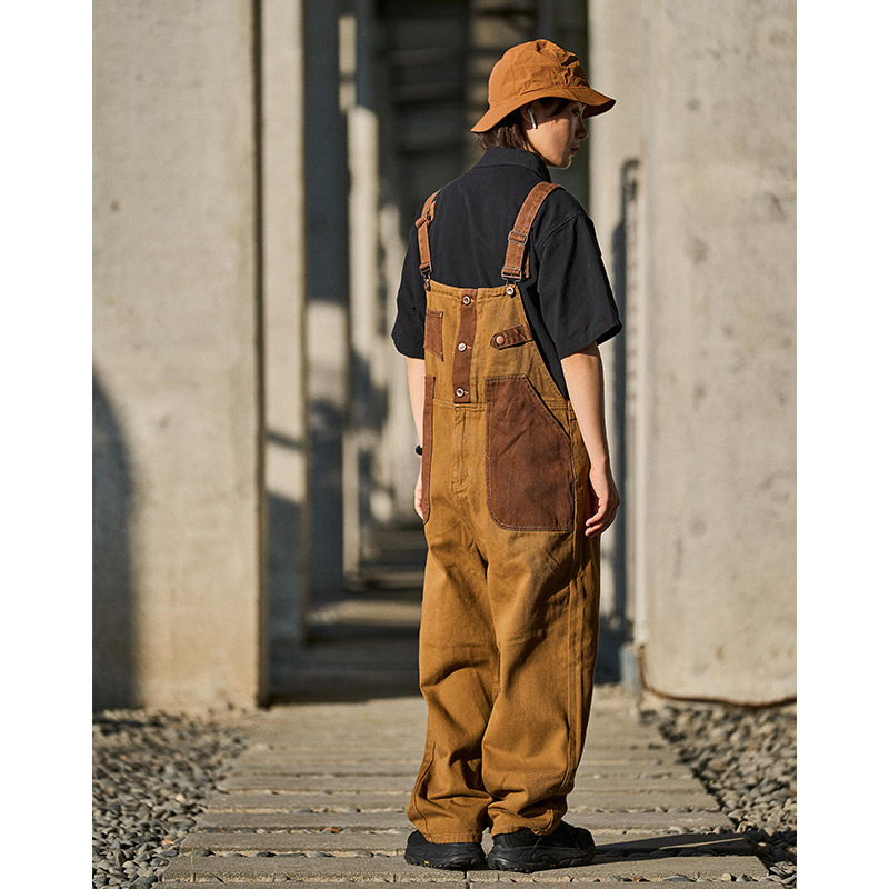 Loose Trendy Retro Khaki Suspender Overalls - Image 2