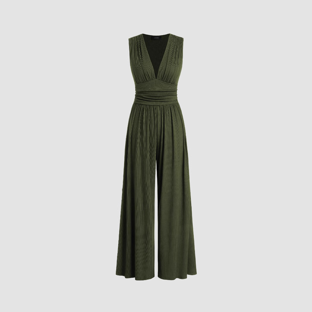 Women's Solid Color Loose Sleeveless Knitted Jumpsuit - Image 2