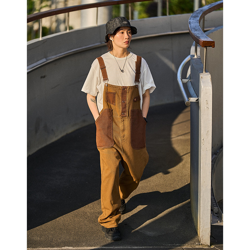 Loose Trendy Retro Khaki Suspender Overalls - Image 6