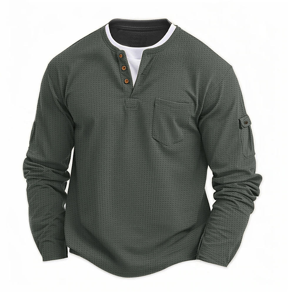 Men's T-shirt Fake Two Pieces Double V-neck Autumn And Winter - Image 5