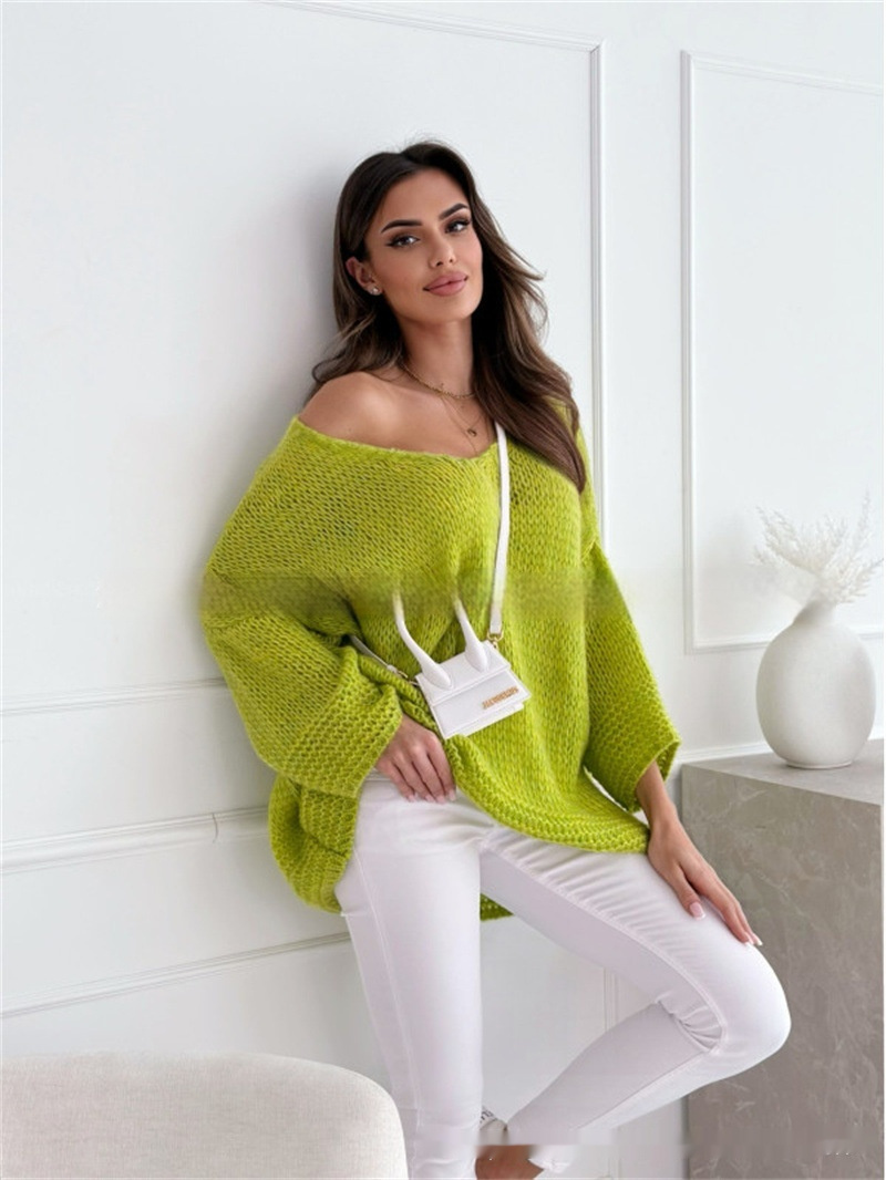 Loose And Idle Pullover Sweater V-neck Excellent Long Sleeve Top - Image 8