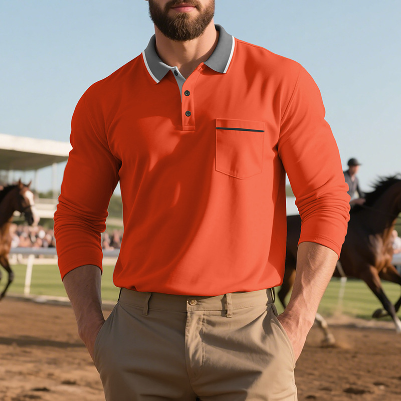 Spring And Autumn American Long-sleeved Men's Polo Shirt - Image 5