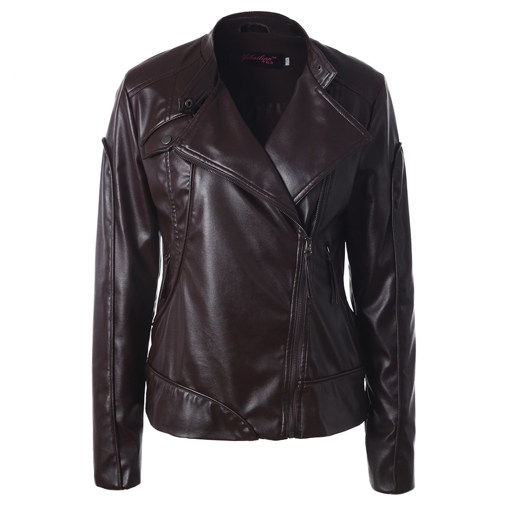 Stand Collar Side Zipper Leather Coat Motorcycle Jacket - Image 3