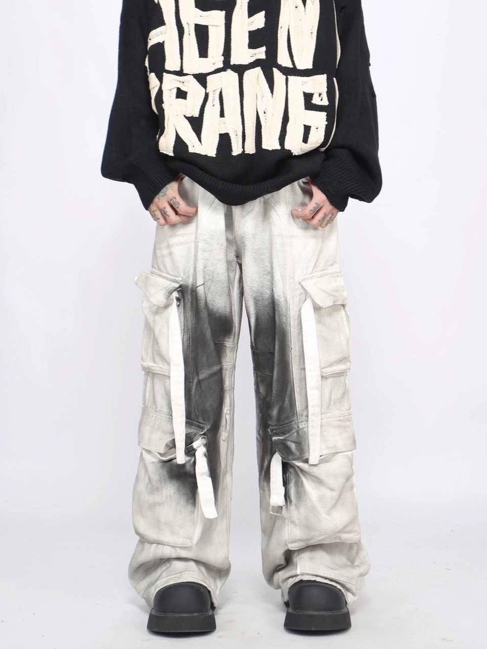 Splash Ink Multi-pocket Cargo Pants Men's Loose Straight Mopping Pants - Image 4