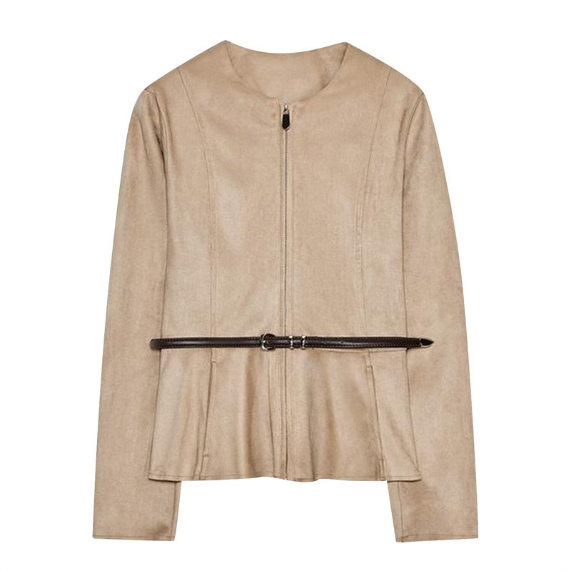 Women's Belt Suede Short Skirt Hem Jacket - Image 6