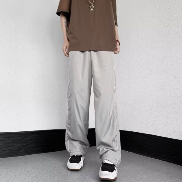 Outdoor Waterproof Men's American High Street Vibe Ice Silk Wide Leg Striped Casual Pants - Image 3