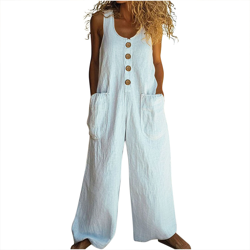 Women's Elegant Wide-Leg Jumpsuit - Button Front Formal & Casual Romper, Lightweight Wear - Image 5