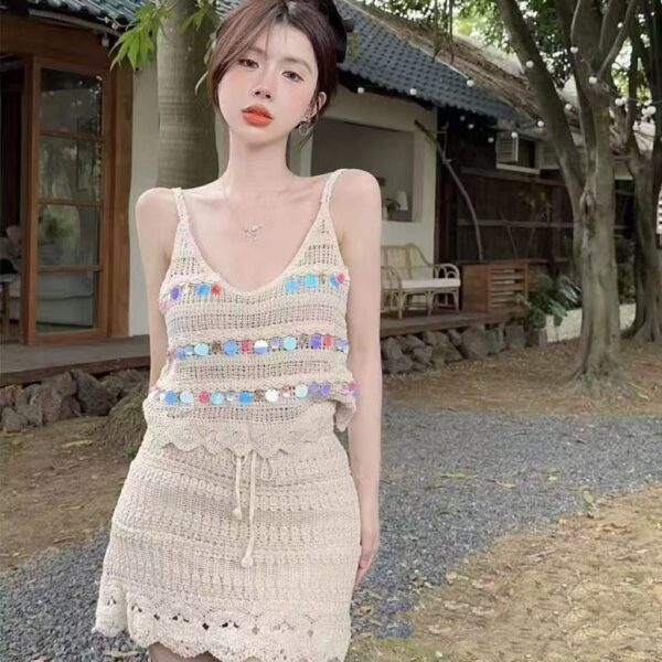 Women's Knitted Camisole High-waisted Skirt Suit - Image 9
