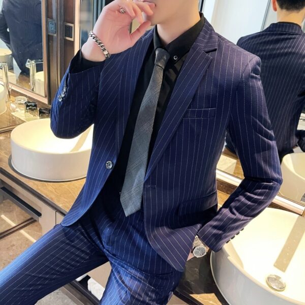 Men's Stripe Trendy Casual Handsome Two-piece Suit - Image 4
