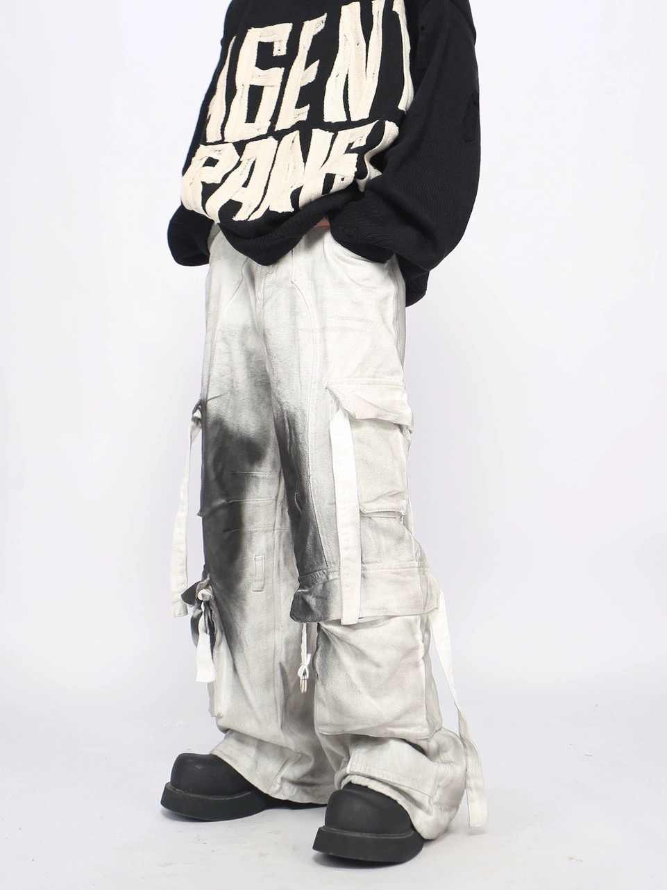 Splash Ink Multi-pocket Cargo Pants Men's Loose Straight Mopping Pants - Image 3