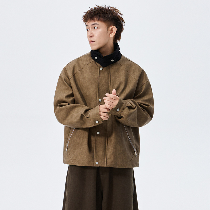 Large Size Men's PU Leather Coat Polo Collar Jacket - Image 8