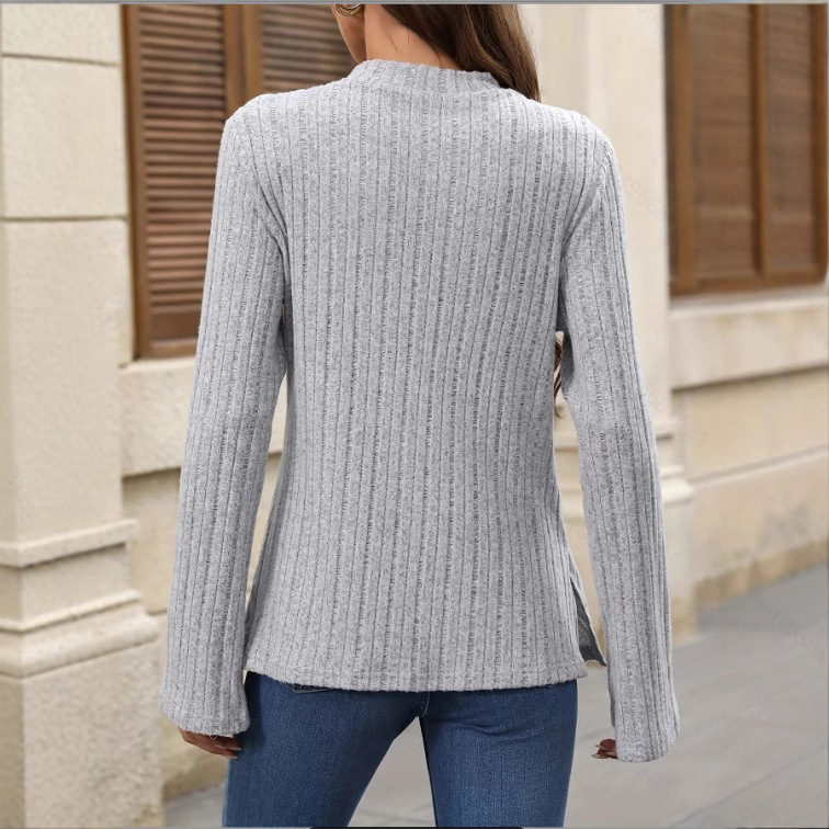 Elegant Solid Color Long Sleeve Women's Top - Image 2