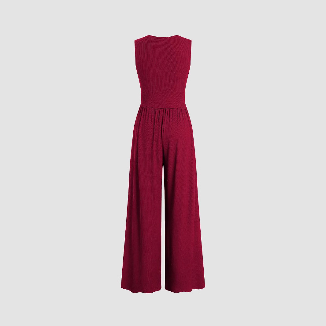 Women's Solid Color Loose Sleeveless Knitted Jumpsuit - Image 5