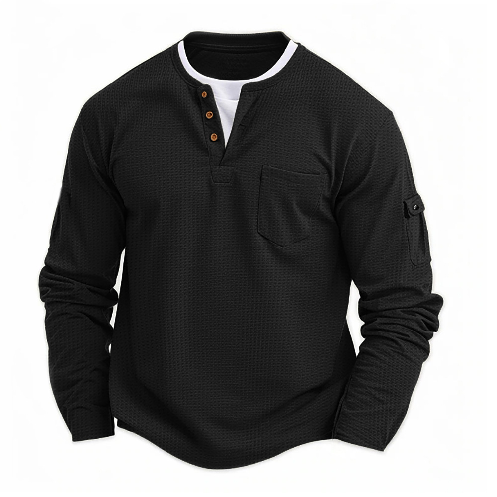 Men's T-shirt Fake Two Pieces Double V-neck Autumn And Winter - Image 3