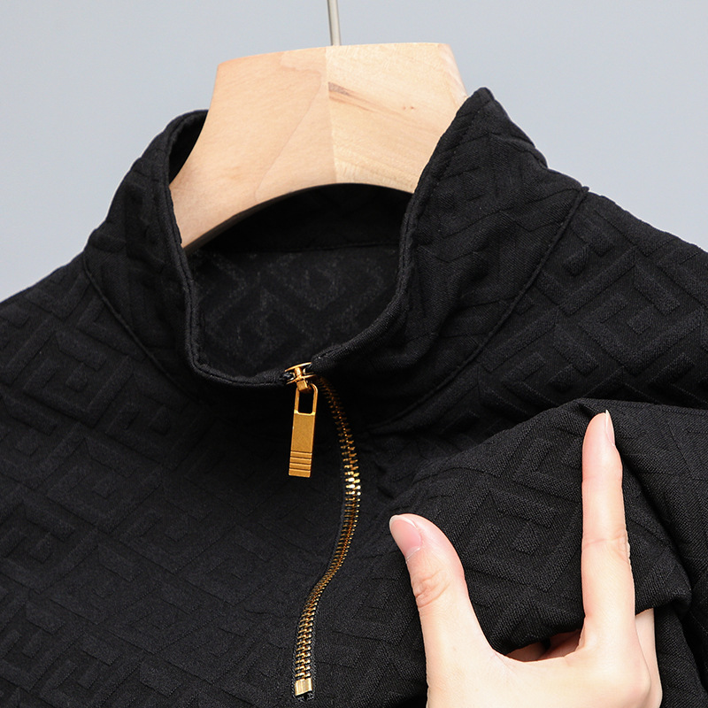 Long Sleeve T-shirt Zipper And Lapel Casual Stand Collar Bottoming Shirt Men's Clothing - Image 5