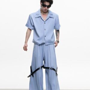 Ice Solid Color Advanced Suit Belt Stitching Pants