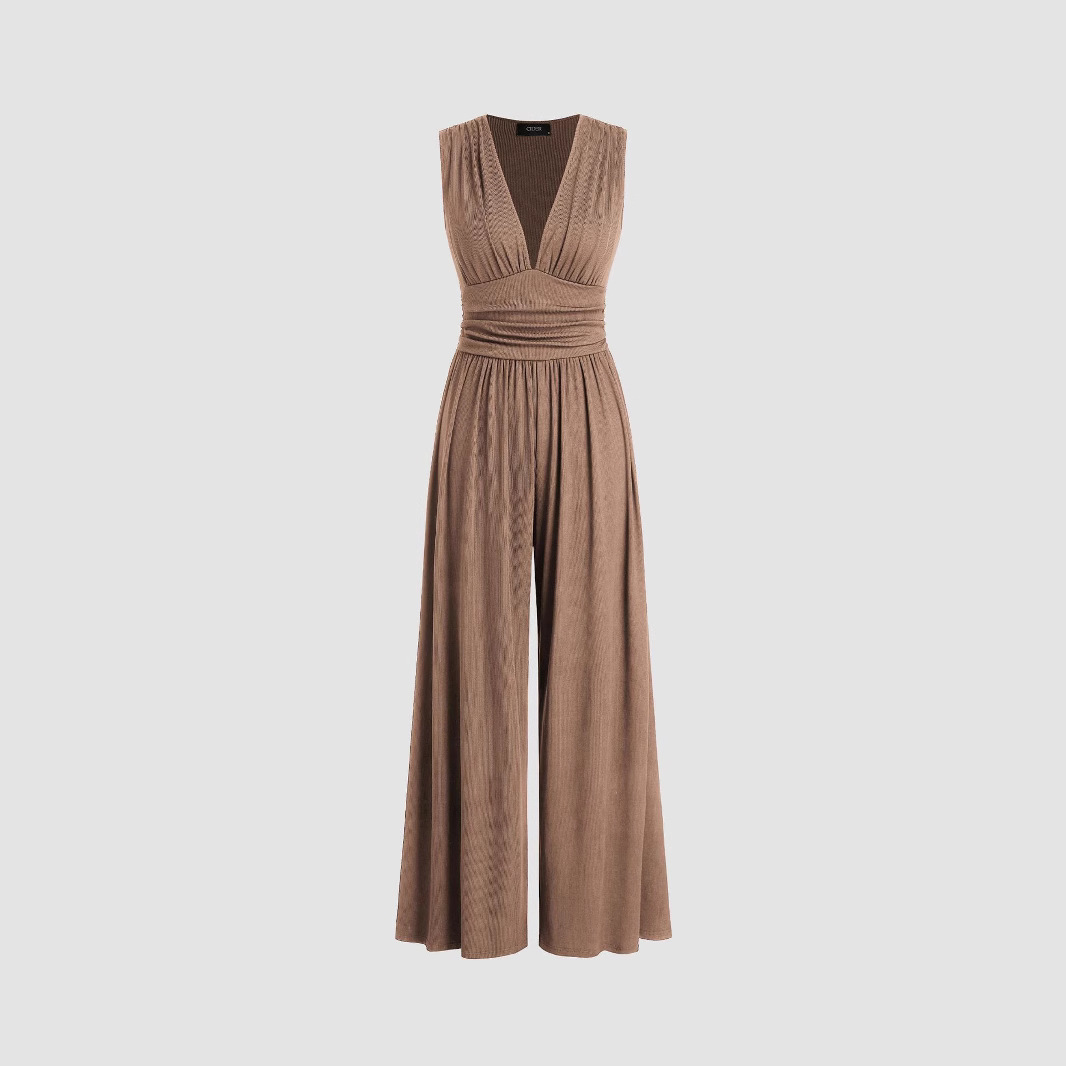 Women's Solid Color Loose Sleeveless Knitted Jumpsuit - Image 4