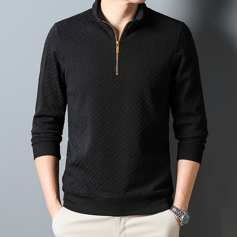 Long Sleeve T-shirt Zipper And Lapel Casual Stand Collar Bottoming Shirt Men's Clothing - Image 7
