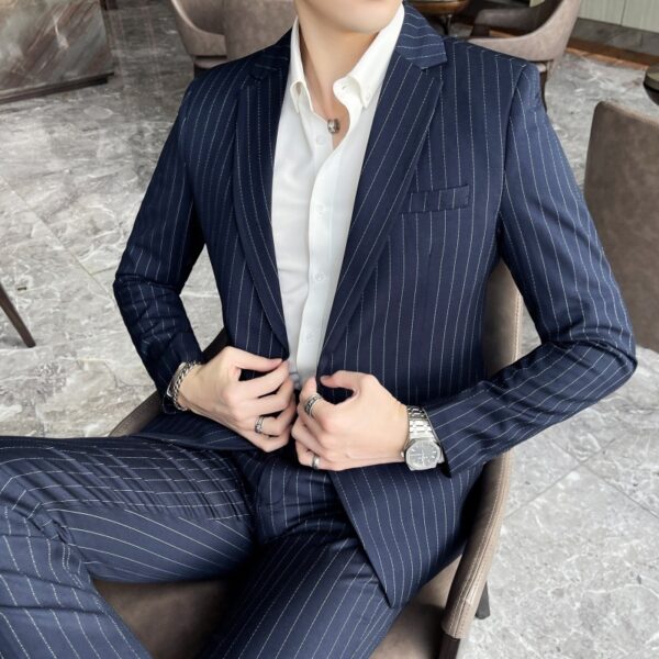 Men's Stripe Trendy Casual Handsome Two-piece Suit - Image 6