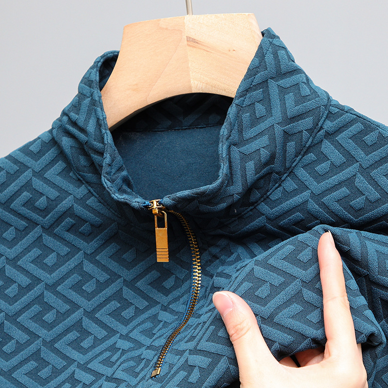 Long Sleeve T-shirt Zipper And Lapel Casual Stand Collar Bottoming Shirt Men's Clothing - Image 6