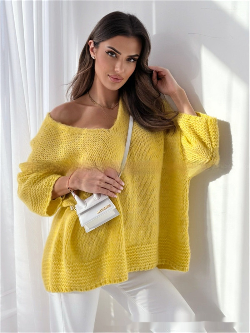 Loose And Idle Pullover Sweater V-neck Excellent Long Sleeve Top - Image 4