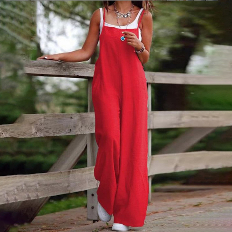 Plus Size Women's Solid Color Casual Jumpsuit - Sleeveless Romper With Pockets For Spring&Summer - Image 9