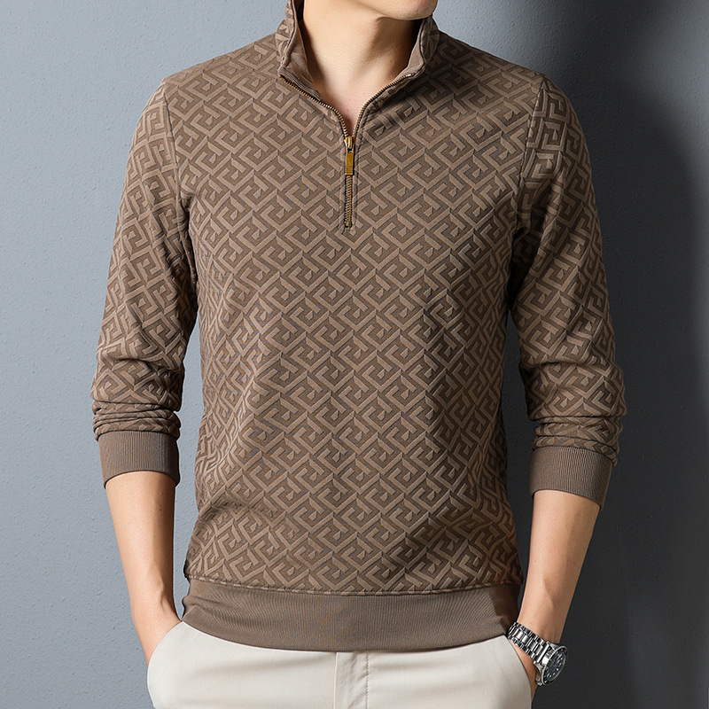 Long Sleeve T-shirt Zipper And Lapel Casual Stand Collar Bottoming Shirt Men's Clothing - Image 4