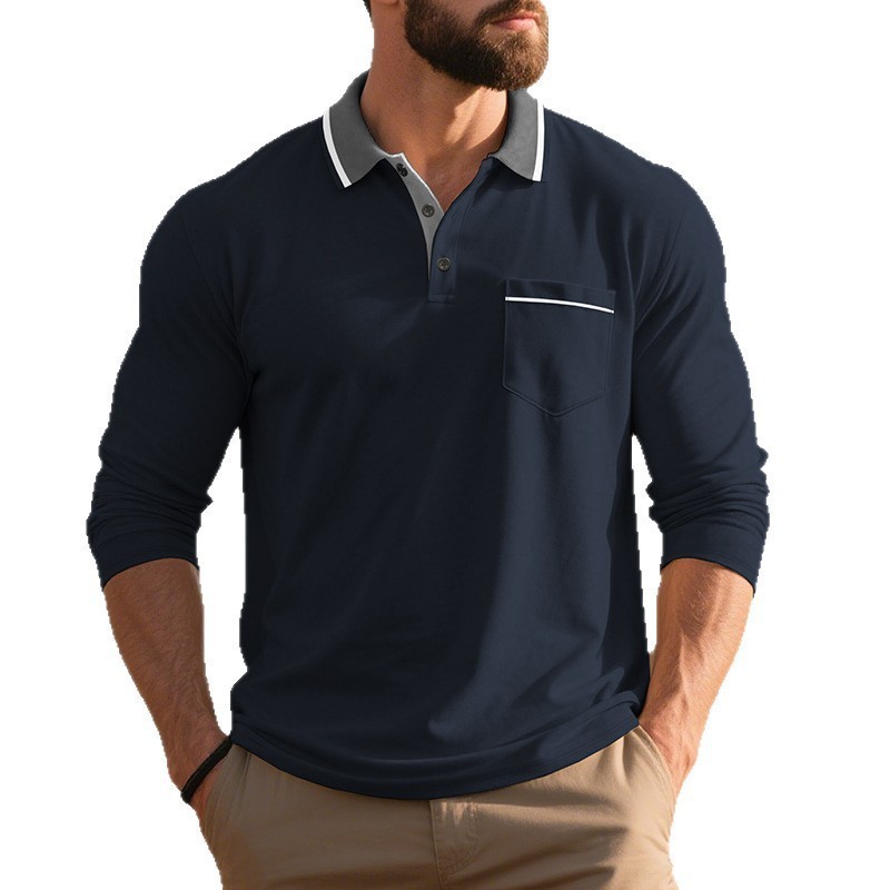 Spring And Autumn American Long-sleeved Men's Polo Shirt - Image 7