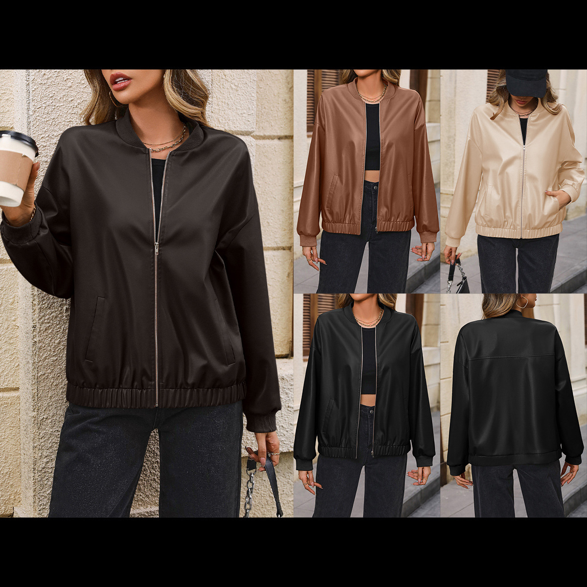 Women's Solid Color European And American Leisure Short Leather Jacket - Image 5