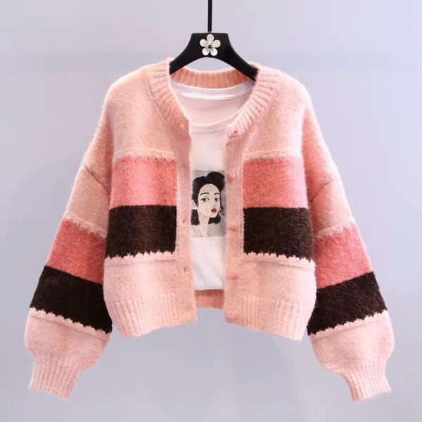 Short Spring And Autumn Knitted Retro College Style Round Neck Sweater - Image 2