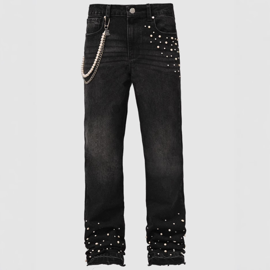 Men's Street Fashion Elastic Diamond Denim Straight-leg Pants - Image 3