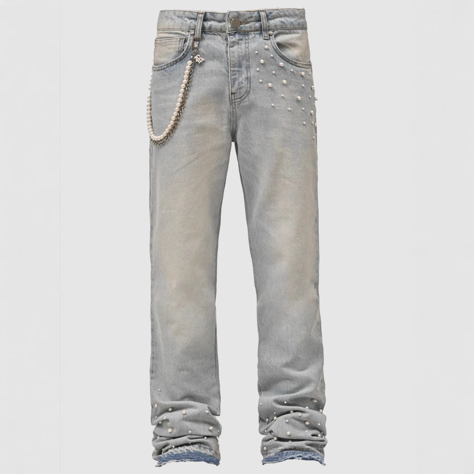 Men's Street Fashion Elastic Diamond Denim Straight-leg Pants - Image 4
