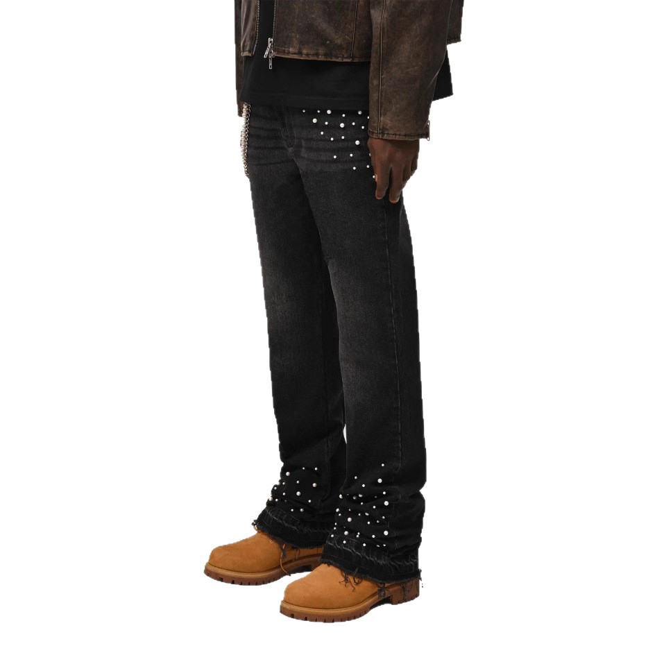 Men's Street Fashion Elastic Diamond Denim Straight-leg Pants - Image 5