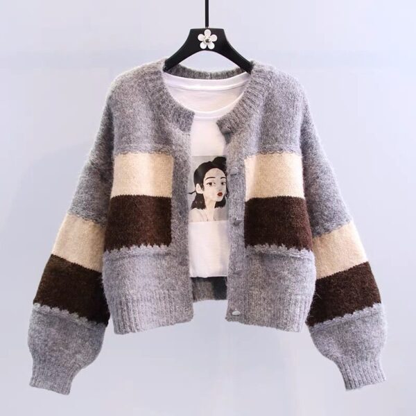 Short Spring And Autumn Knitted Retro College Style Round Neck Sweater - Image 5