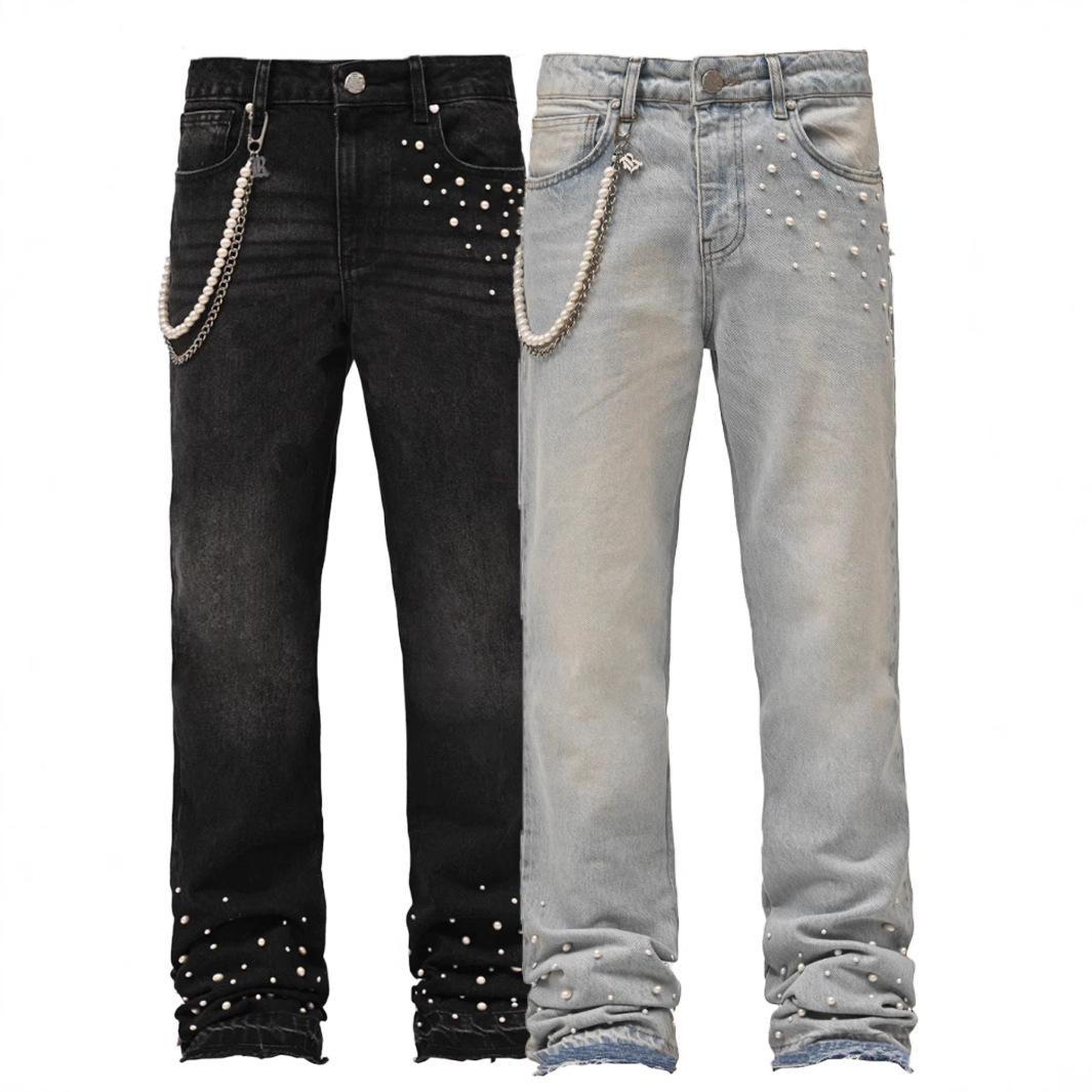 Men's Street Fashion Elastic Diamond Denim Straight-leg Pants - Image 2