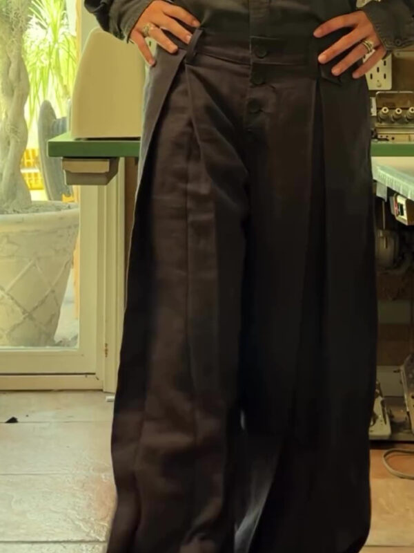Casual Single-breasted Linen Wide-leg Pants - Image 2
