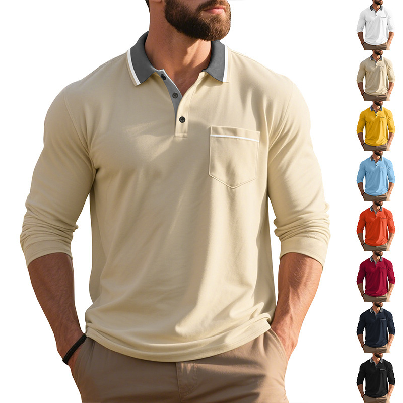 Spring And Autumn American Long-sleeved Men's Polo Shirt - Image 8