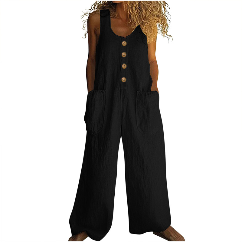Women's Elegant Wide-Leg Jumpsuit - Button Front Formal & Casual Romper, Lightweight Wear - Image 3