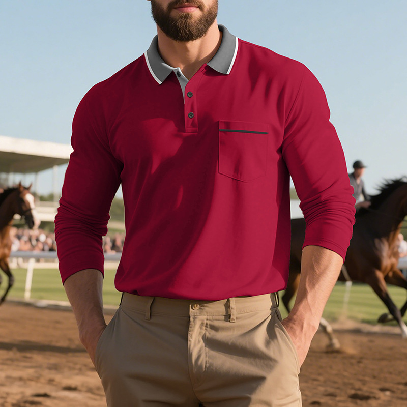 Spring And Autumn American Long-sleeved Men's Polo Shirt - Image 2