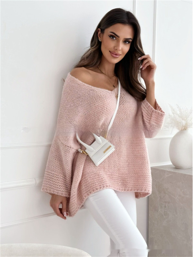 Loose And Idle Pullover Sweater V-neck Excellent Long Sleeve Top - Image 2
