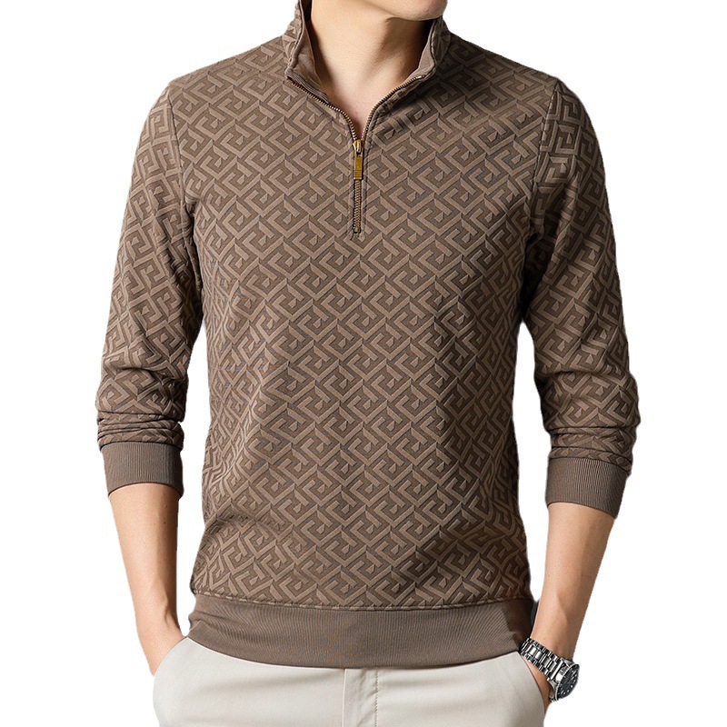 Long Sleeve T-shirt Zipper And Lapel Casual Stand Collar Bottoming Shirt Men's Clothing - Image 2
