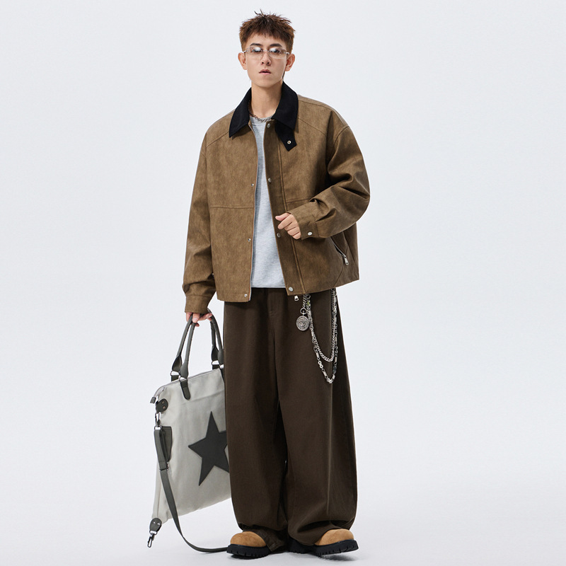 Large Size Men's PU Leather Coat Polo Collar Jacket - Image 2