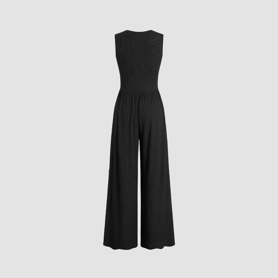 Women's Solid Color Loose Sleeveless Knitted Jumpsuit - Image 3